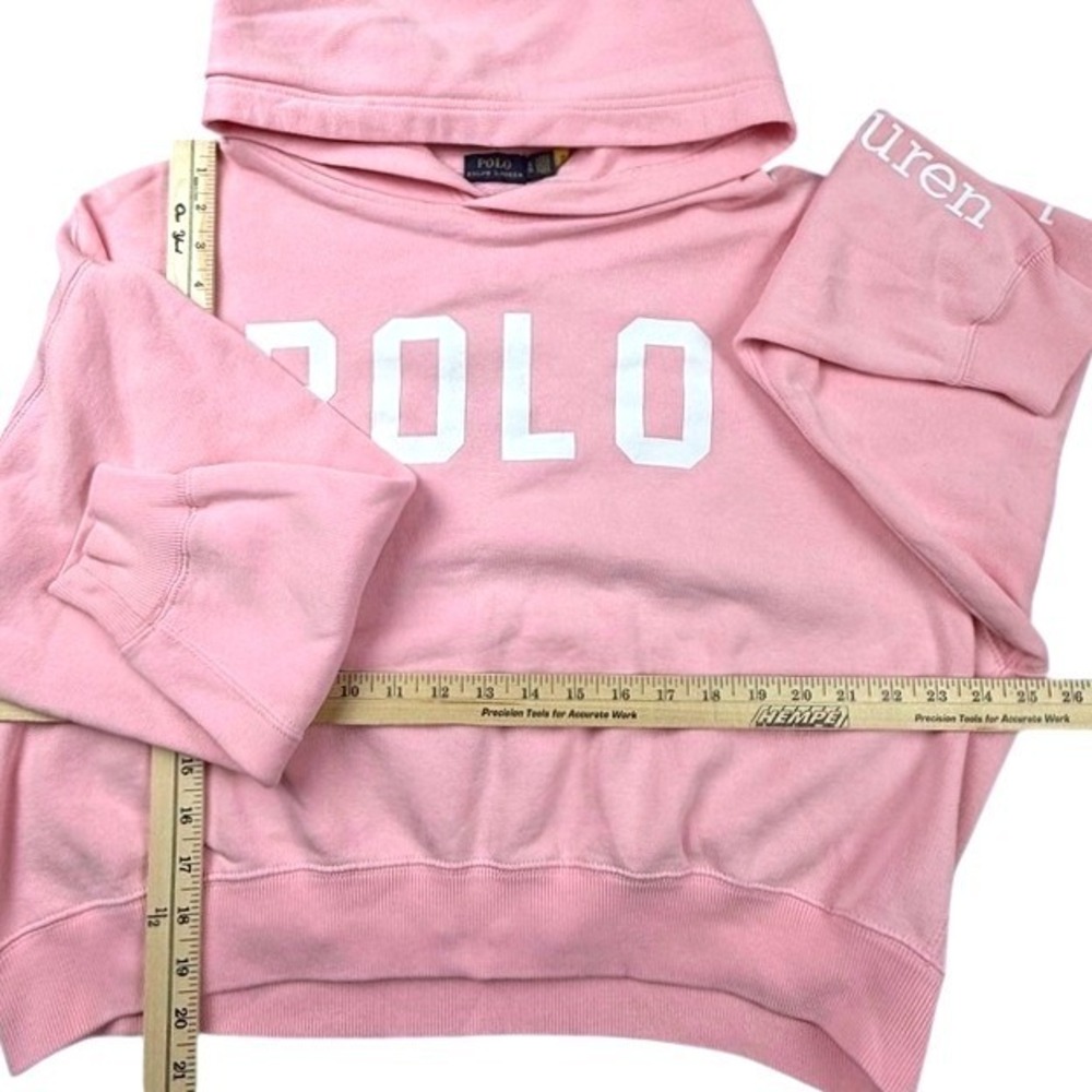 Polo Ralph Lauren Womens Pink Cropped Hoodie Logo Graphic Sweatshirt XL - Picture 5 of 5